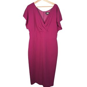ALEXIA ADMOR Women's Magenta V Neck Cap Sleeve Sheath Dress Plus Size XL‎